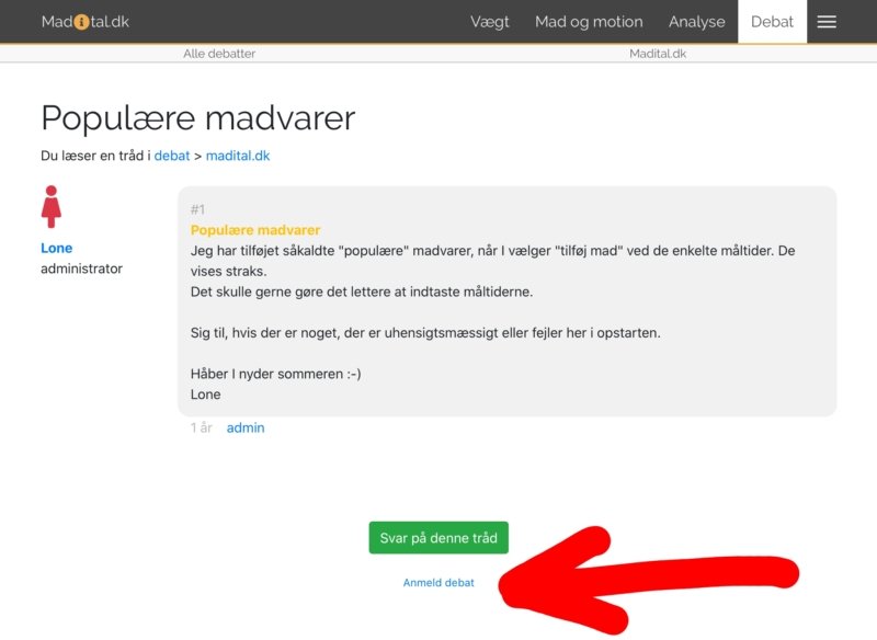 Skærmbillede: Sådan anmelder du et debatindlæg - klik på linket til anmeldelse