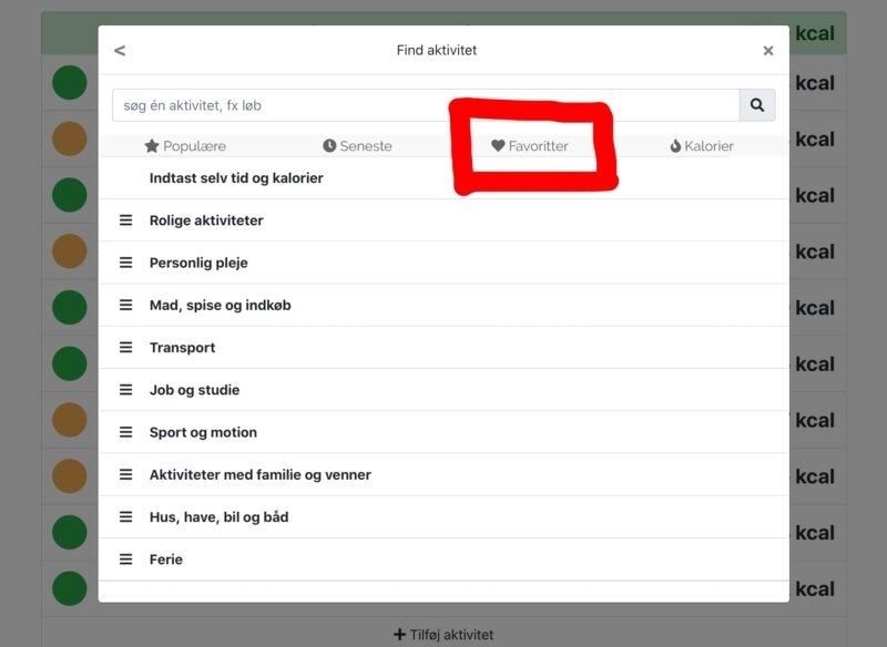 Skærmbillede: Sådan tilføjer du aktiviteter, som du har gemt som favorit
