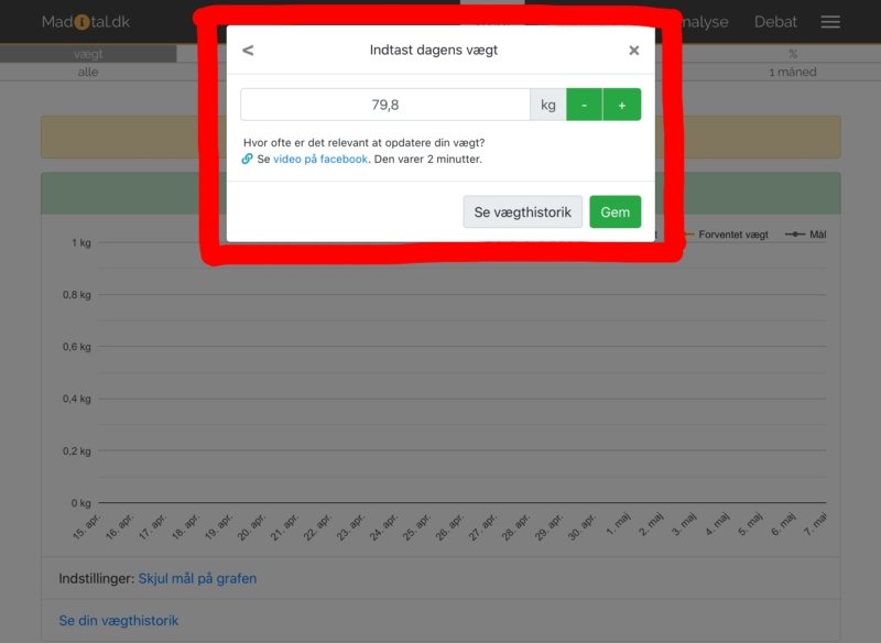 Skærmbillede: Indtast dagens vægt - Trin 2