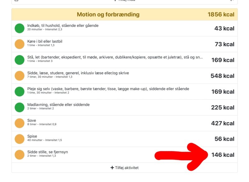 Skærmbillede: De 2 beregnede timer er byttet ud med 2 timer foran fjernsynet.