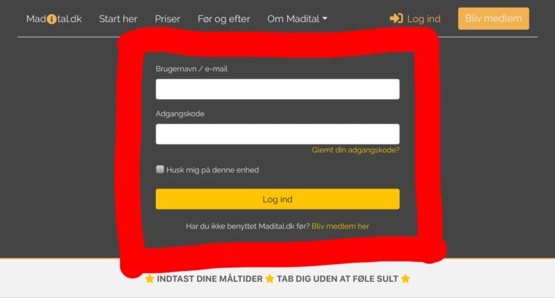Skærmbillede: Sådan logger du ind på Madital - Trin 2