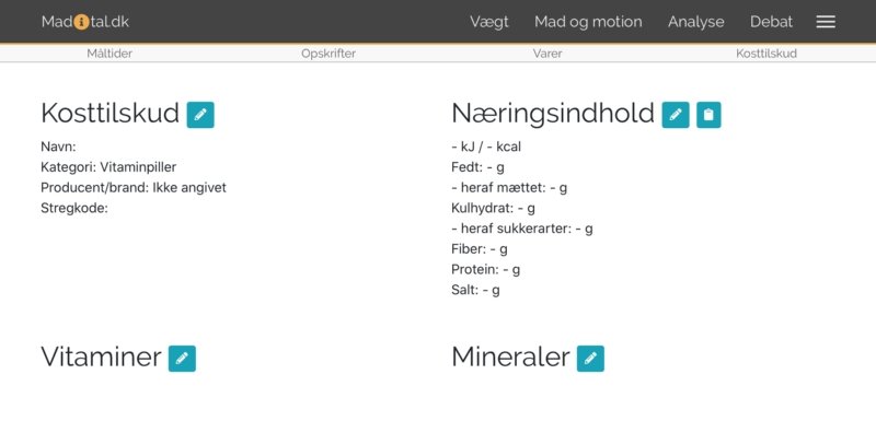 Skærmbillede: Sådan opretter du et nyt kosttilskud - Trin 2