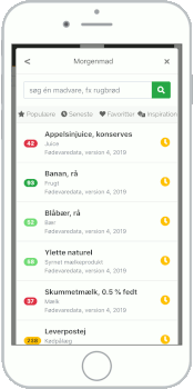 Eksempel på hvordan du gentager madindtastninger fra de seneste dage.