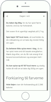 Skærmbillede af mere info om kalorielinjen.