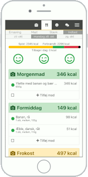 Skærmbillede af når prikken for kalorieindtag bliver sort