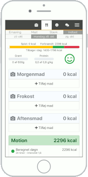 Skærmbillede af kalorielinjen uden madindtastninger.