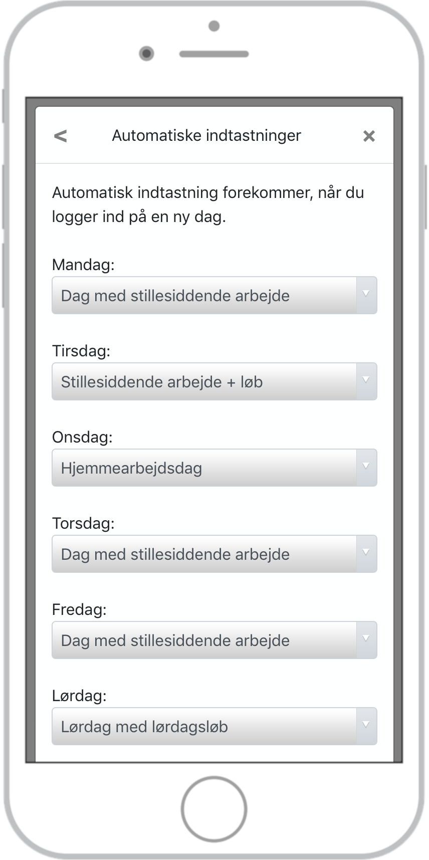 Eksempel på at Madital automatisk kan udfylde dine ugedage med motion.