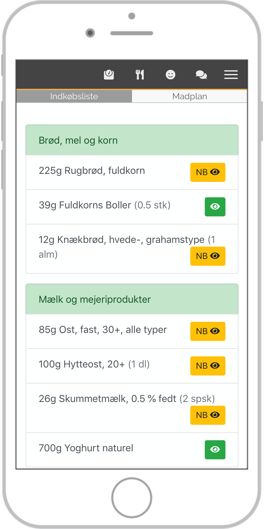 Brug indkøbslisten til din madplan.