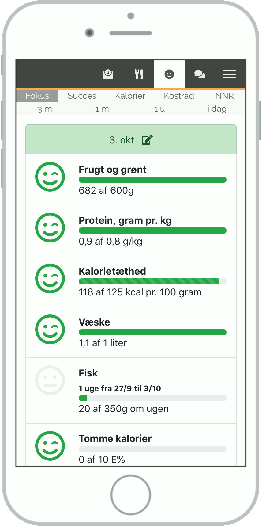 Eksempel på smileylisten med dine 6 fokusområder.